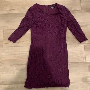 Lulus Purple Lace Dress 3/4 Sleeves sz M